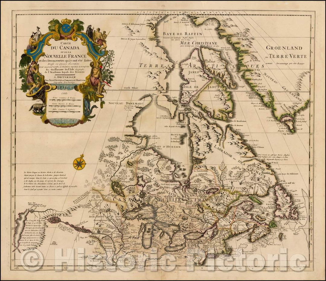 Historic Map - Carte Du Canada ou de la Nouvelle France/Map Of Canada or New France and Discoveries that were made there, 1730, Covens & Mortier - Vintage Wall Art