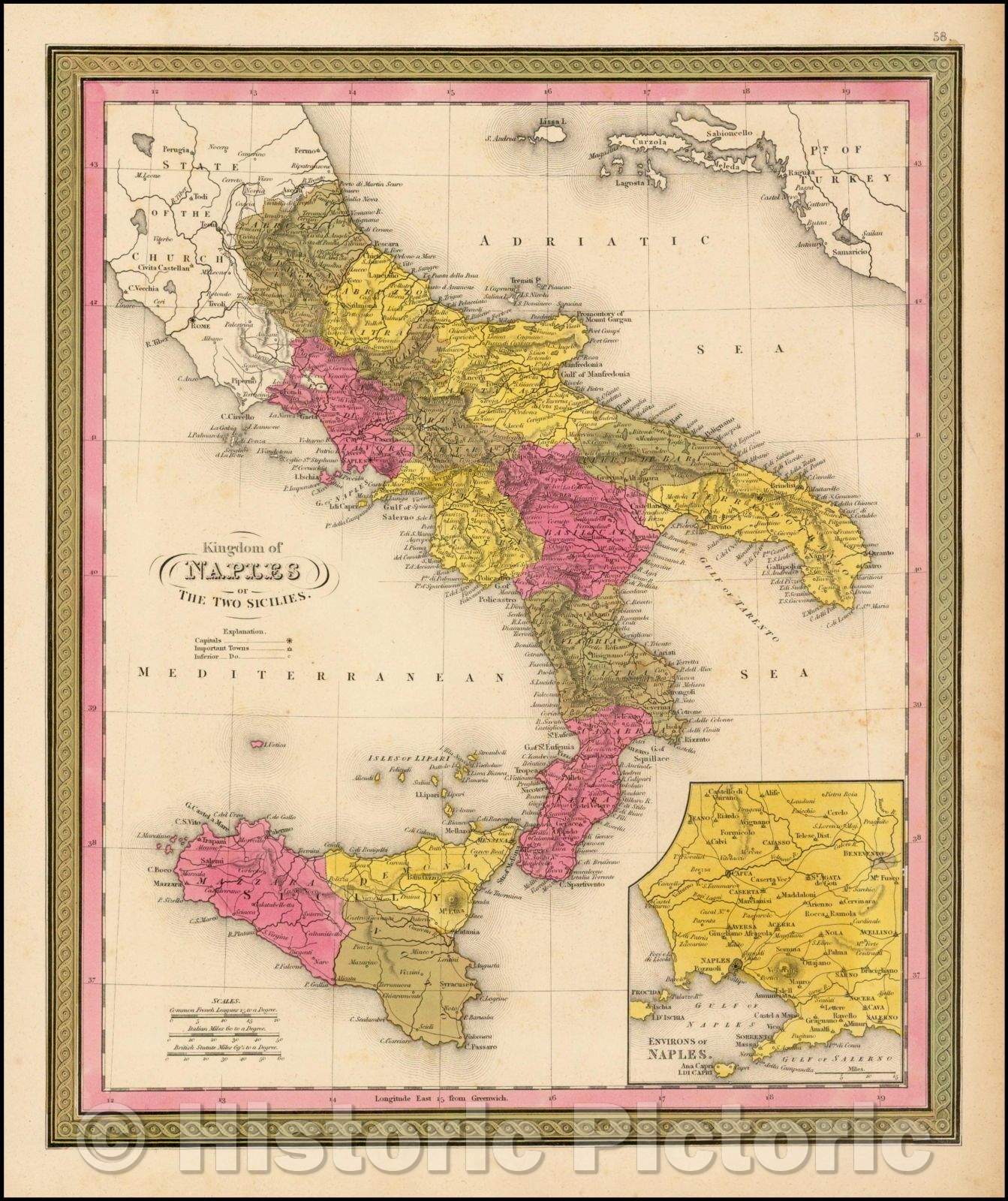 Historic Map - Kingdom of Naples or The Two Sicilies, 1847, Samuel Augustus Mitchell v1