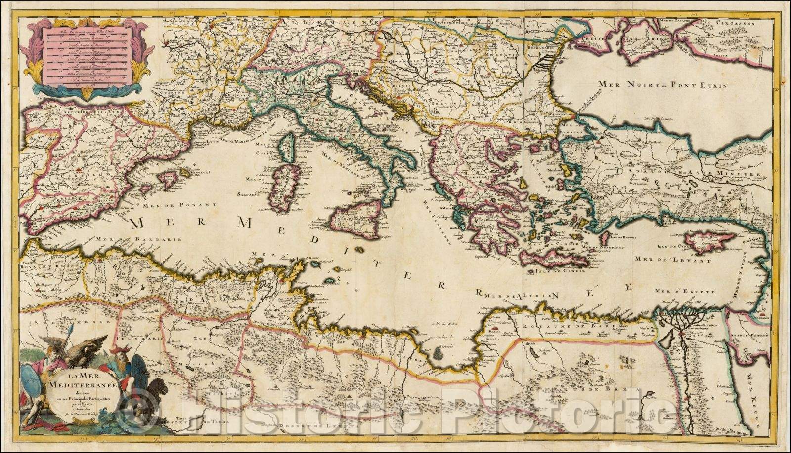 Historic Map - La Mer Mediterranee divisee en ses Principales Parties ou Mers, 1700, Gerard Valk v1