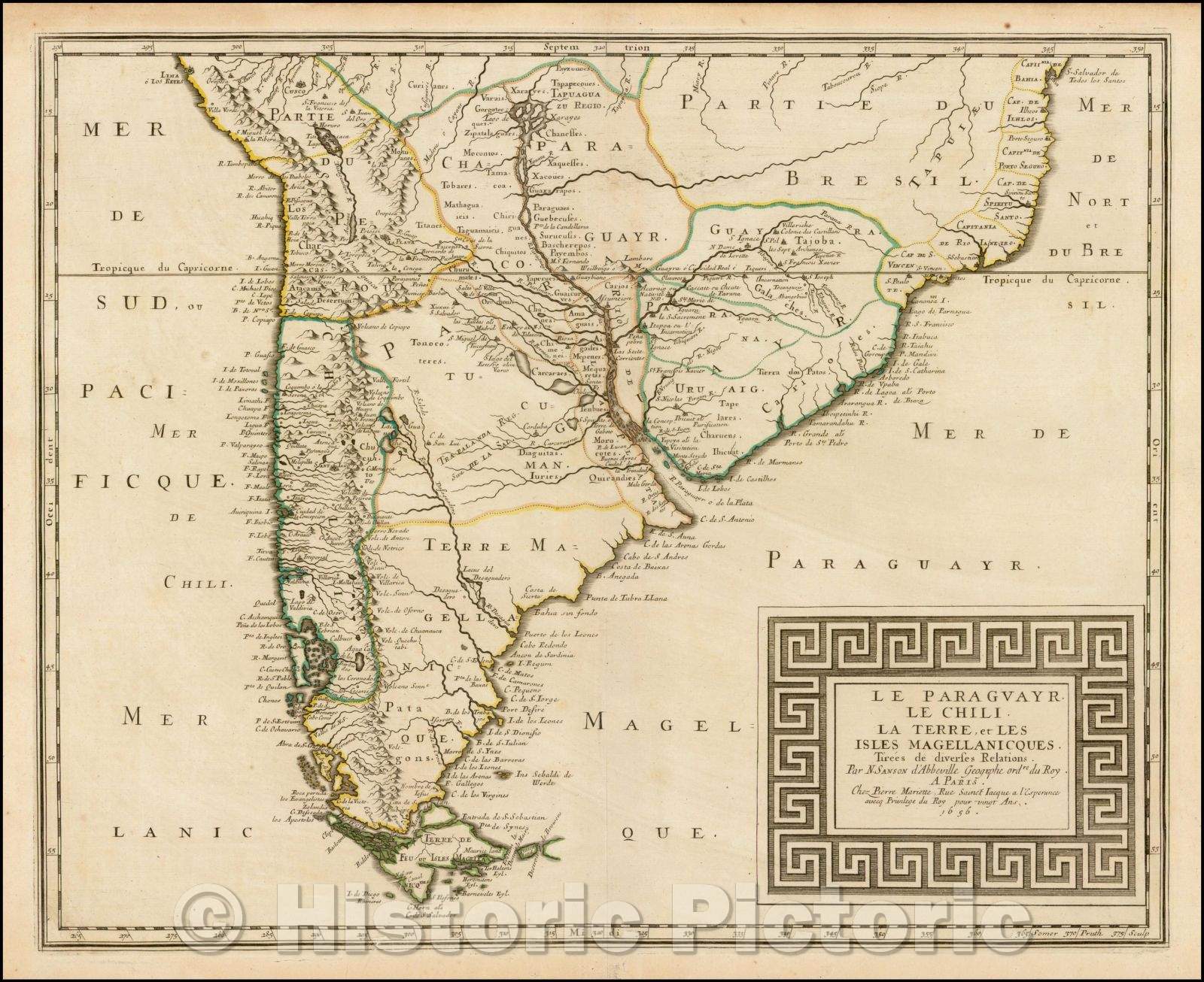 Historic Map - Le Paraguay R. Le Chili. La Terre, et Ls Isles Magellanicques, 1656, Nicolas Sanson - Vintage Wall Art
