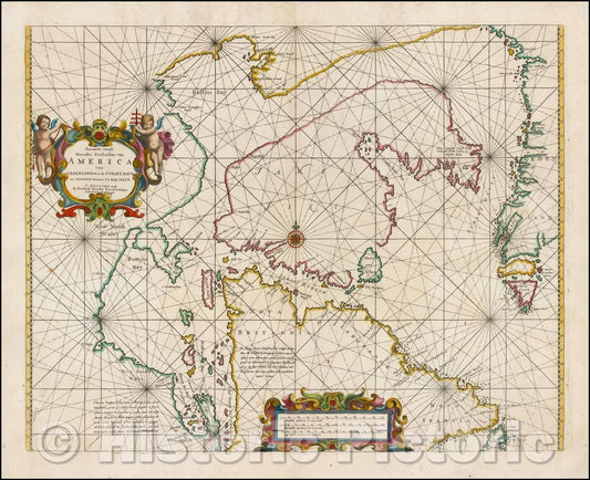 Historic Map - Pascaarte vande Noorder Zeekusten van America van Groenland door/Doncker's Map of the Northern part of America, 1670, Hendrick Doncker - Vintage Wall Art