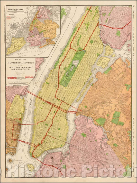 Historic Map - Map of the Business District of New York, Brooklyn, and Jersey City, 1910, Rand McNally & Company - Vintage Wall Art