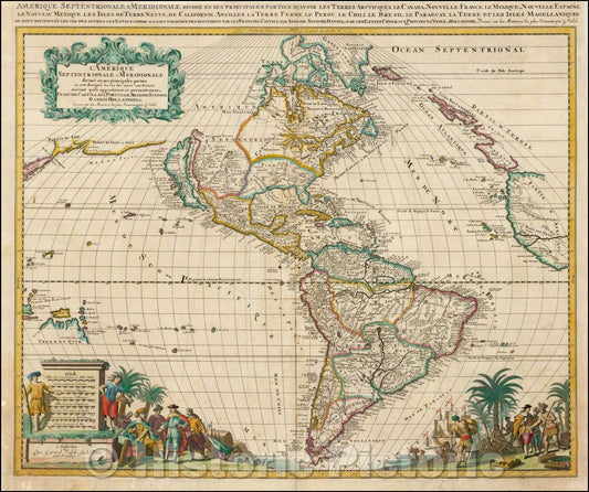 Historic Map - L'Amerique Septentrionale & Meridionale divisee en ses principales parties, 1702, Gerard Valk - Vintage Wall Art