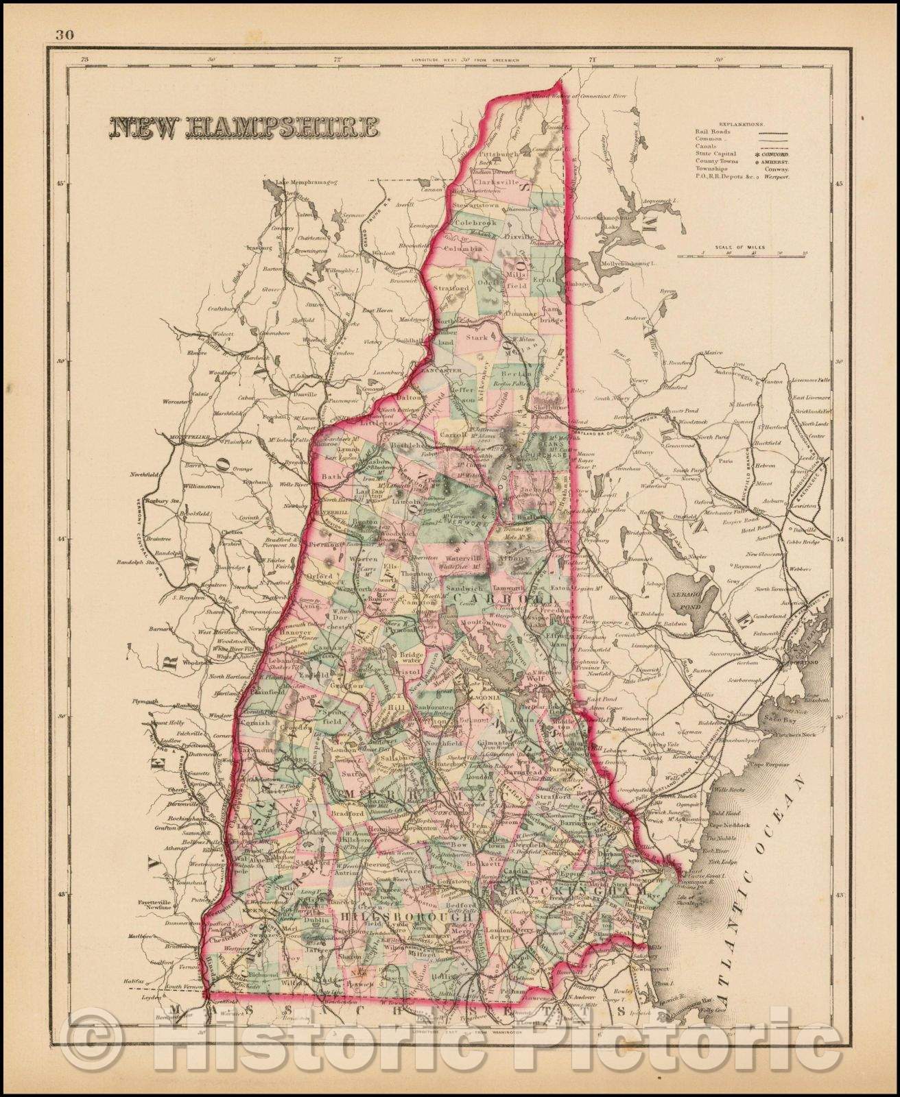 Historic Map - New Hampshire, 1881, O.W. Gray - Vintage Wall Art