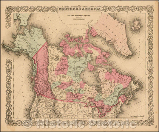 Historic Map - Northern America. British, Russian & Danish Possessions in North America, 1862, Joseph Hutchins Colton v1