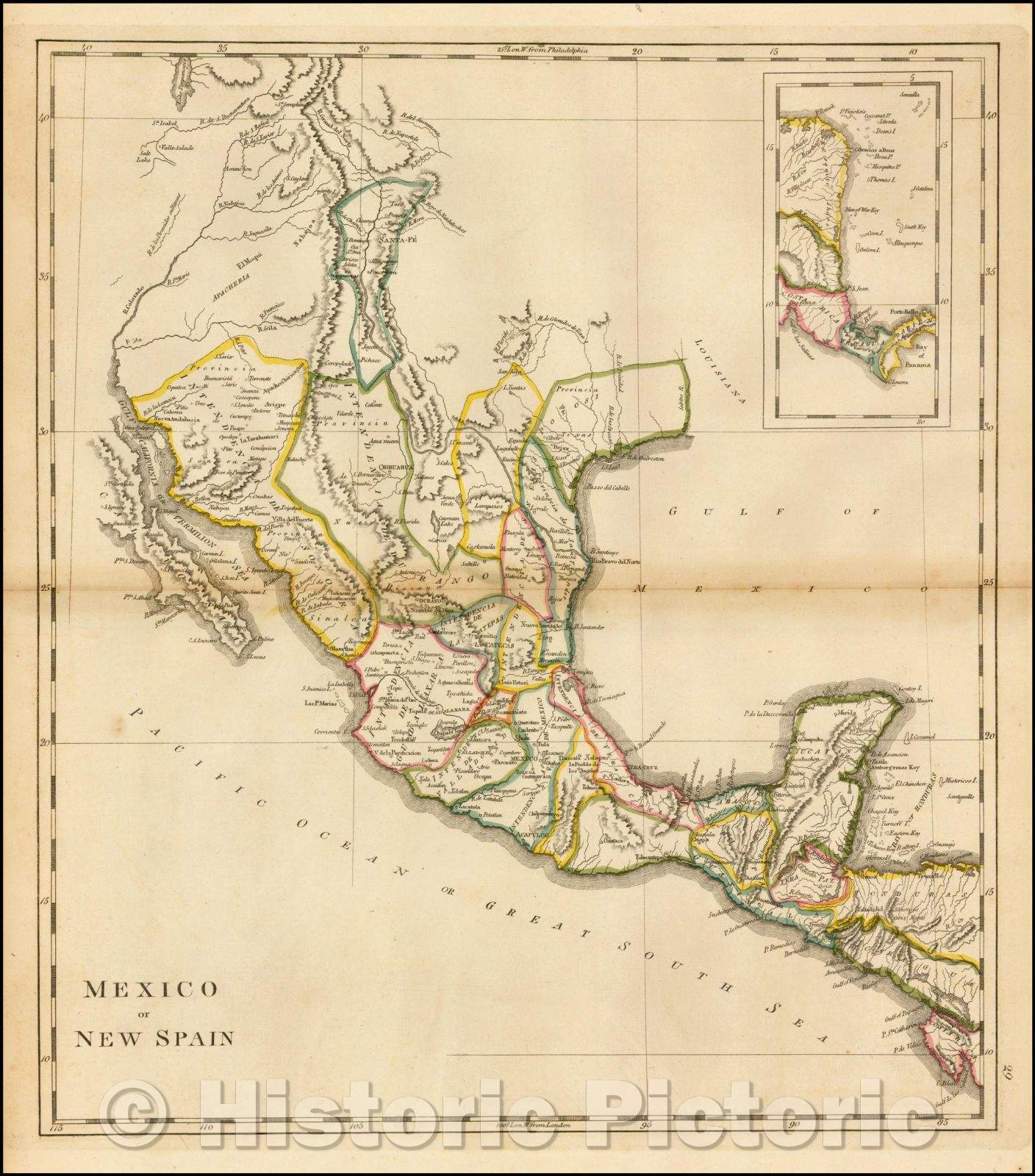 Historic Map - Mexico or New Spain, 1816, Matthew Carey - Vintage Wall Art