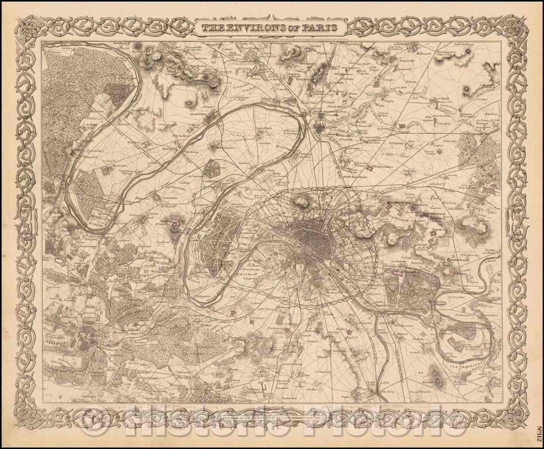 Historic Map - The Environs of Paris, 1864, G.W. & C.B. Colton - Vintage Wall Art