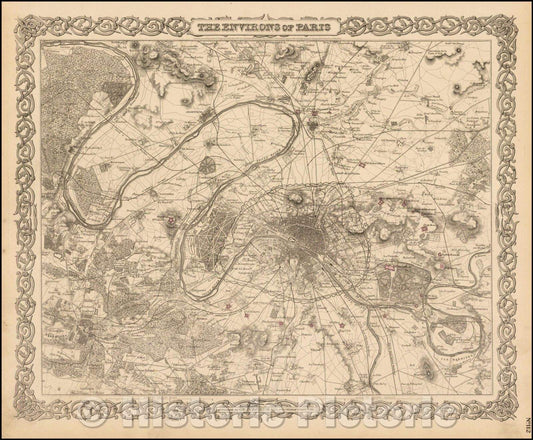 Historic Map - The Environs of Paris, 1864, G.W. & C.B. Colton - Vintage Wall Art