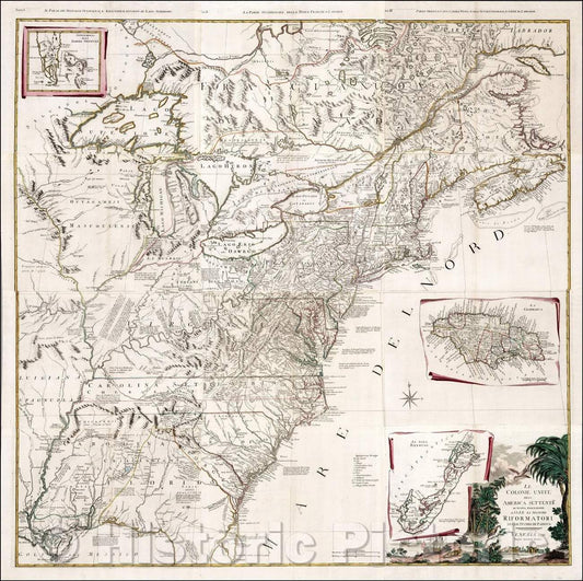 Historic Map - La Colonie Unite Dell' America Settentrle. Di Nuova Projezione a S.S.E.E. :: North America, 1791 - Vintage Wall Art