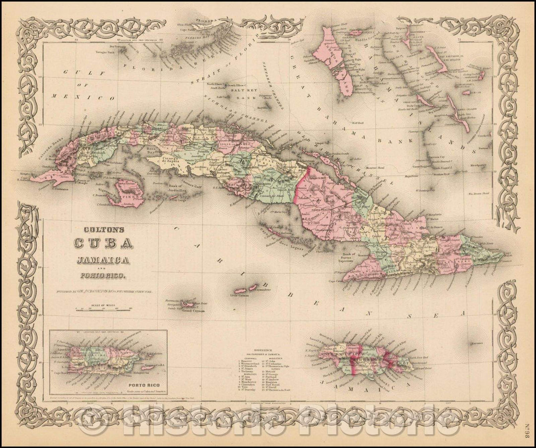 Historic Map - Colton's Cuba, Jamaica and Porto Rico, 1859, Joseph Hutchins Colton - Vintage Wall Art