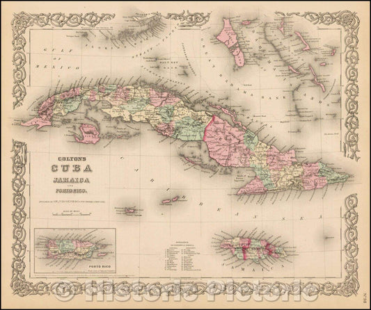 Historic Map - Colton's Cuba, Jamaica and Porto Rico, 1859, Joseph Hutchins Colton - Vintage Wall Art