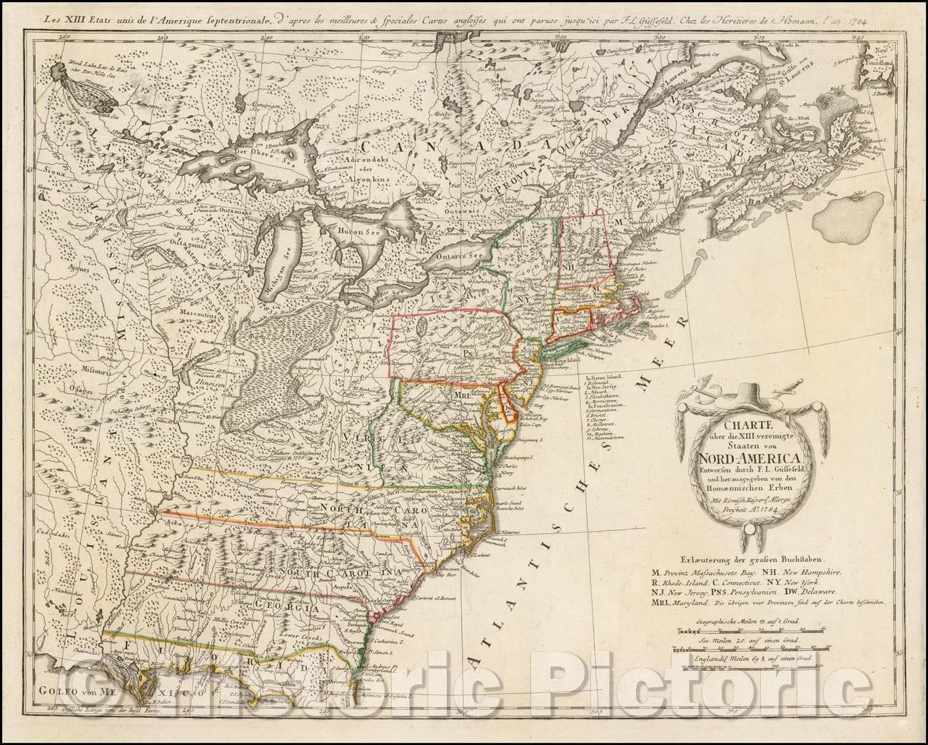 Historic Map - Charte uber die XIII vereinigte Staaten von Nord-America Entworfen, 1784, Franz Ludwig Gussefeld v2