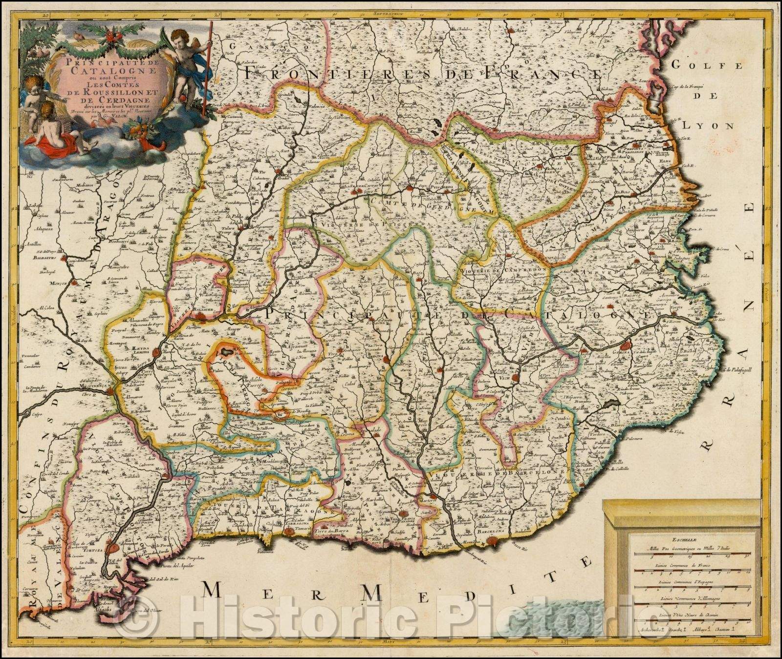 Historic Map - Principaute De Catalogne ou sont compris Les Comtes De Roussillon Et De Cerdagne divisees en leurs Vigueries, 1700, Gerard Valk v2