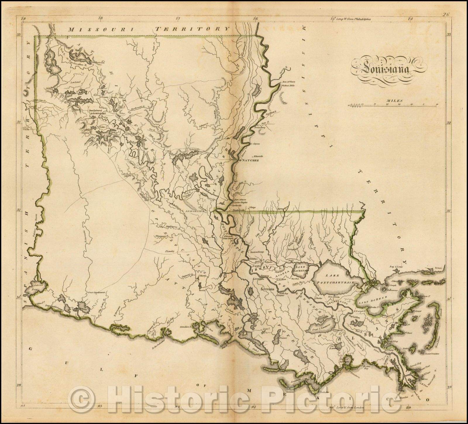 Historic Map - Louisiana, 1816, Matthew Carey - Vintage Wall Art