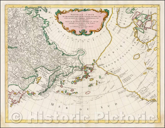 Historic Map - Nouvelle Carte Des Decouvertes Faites par Des Vaisseux Russiens Aux Cotes Inconnues De L'Amerique Septentrionale, 1784, Paolo Santini - Vintage Wall Art
