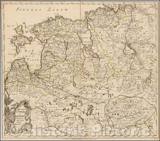 Historic Map - Ducatuum Estoniae et Livoniae Tabula cum cursu Fluvii :: Estonia, Latvia, Lithuania and Russia and Belarus, by Russian Academy of Science, 1745 - Vintage Wall Art
