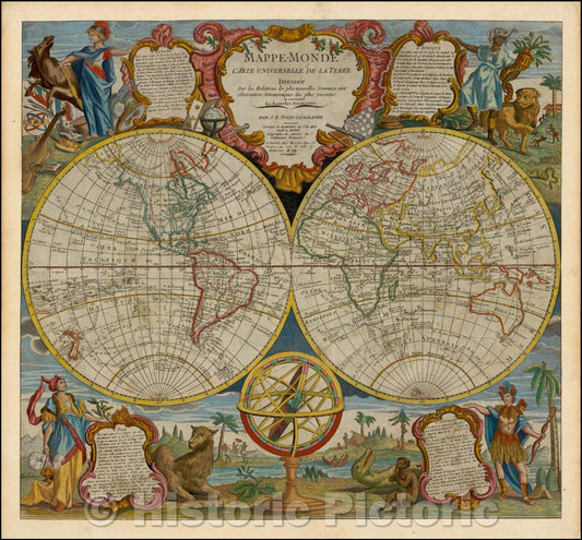 Historic Map - Mappe-Monde Carte Universelle de la Terre Dressee Sur les Relations les plus Nouvelles, 1811 - Vintage Wall Art