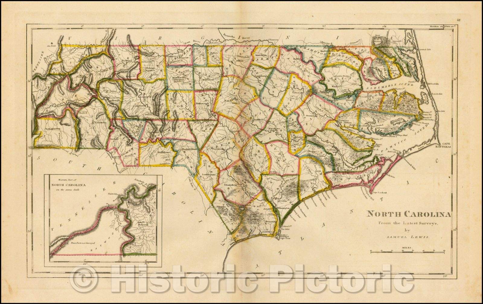 Historic Map - North Carolina From The Latest Surveys, 1816, Mathew Carey - Vintage Wall Art