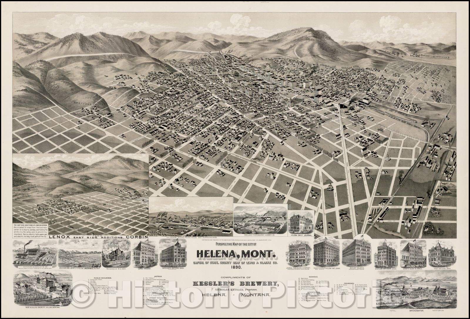 Historic Map - Perspective Map of the City of Helena, Mont. Capital of State, County Seat of Lewis & Clark Co, 1890, American Publishing Co. v2