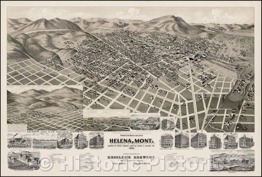 Historic Map - Perspective Map of the City of Helena, Mont. Capital of State, County Seat of Lewis & Clark Co, 1890, American Publishing Co. v2