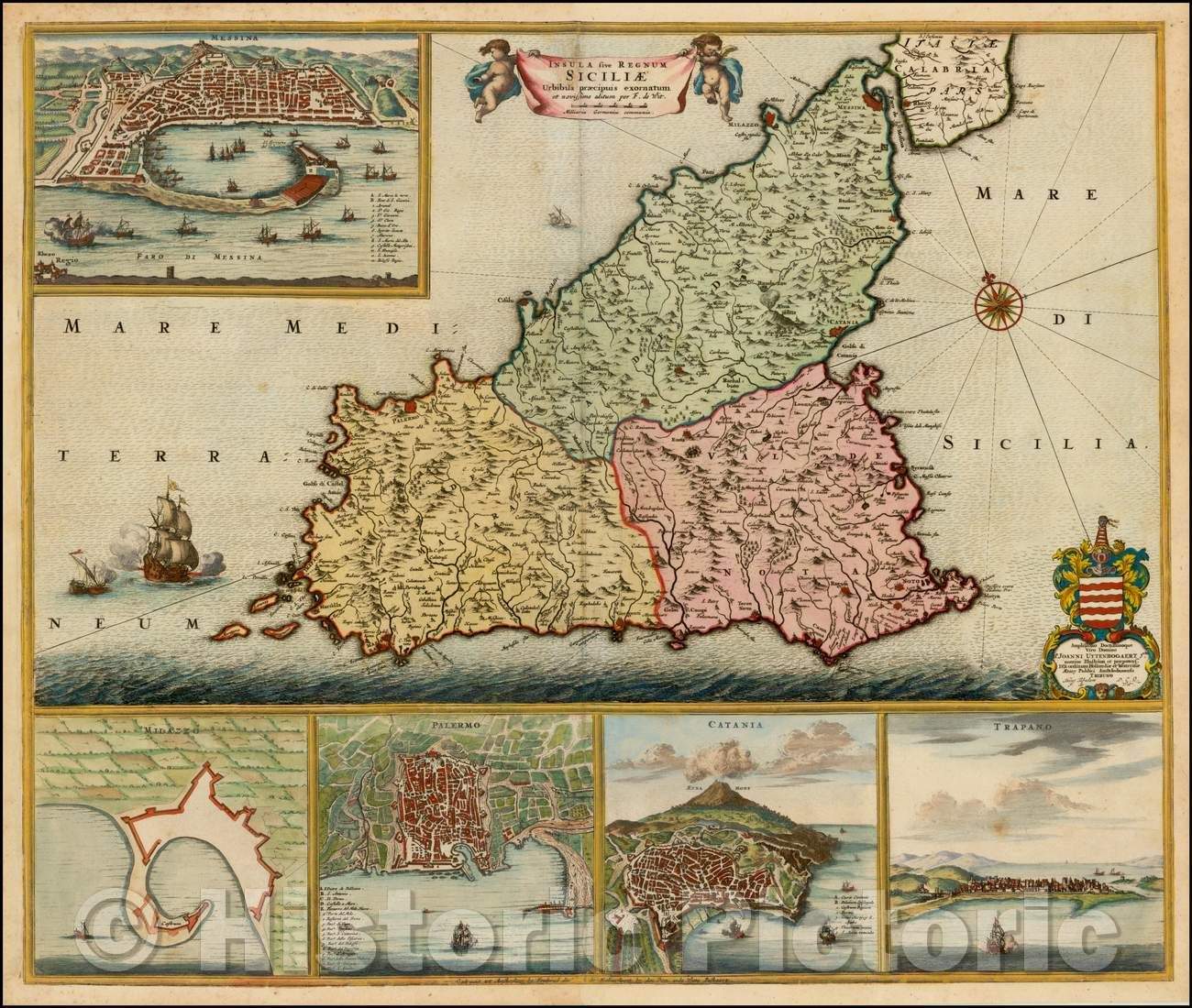 Historic Map - Insula sive Regnum Siciliae Urbibus praecipuis exornatum, 1680, Frederick De Wit v3