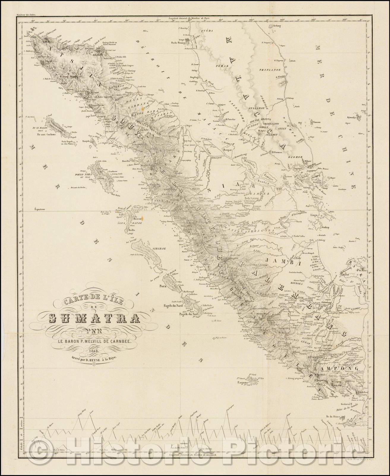 Historic Map - Carte De L'Ile De Sumatra Par Le Baron P Melvill De Carnbee. 1848 (inclu :: De L'Ile De Sumatra By Le Baron De P Melvill Carnbee. 1848, 1848 - Vintage Wall Art