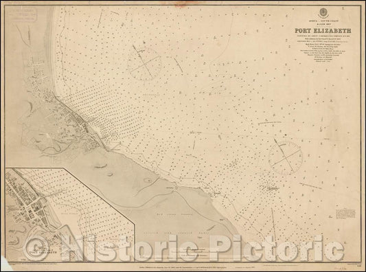 Historic Map - Africa South Coast - Alcoa Bay Port Elizabeth Surveyed, 1869, British Admiralty - Vintage Wall Art