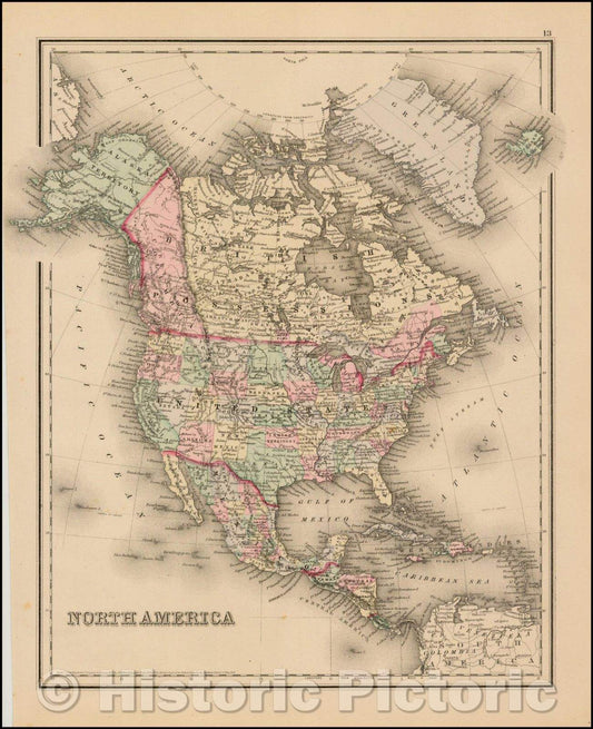 Historic Map - North America, 1881, O.W. Gray - Vintage Wall Art