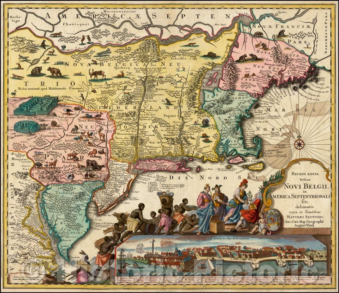 Historic Map - Recens Edita totius Novi Belgii, in America Septenrionali siti, delineatio cura et sumptibus, 1735, Matthaus Seutter - Vintage Wall Art