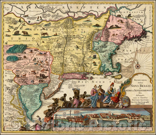Historic Map - Recens Edita totius Novi Belgii, in America Septenrionali siti, delineatio cura et sumptibus, 1735, Matthaus Seutter - Vintage Wall Art