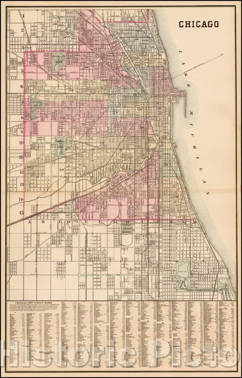 Historic Map - Chicago, 1883, Samuel Augustus Mitchell Jr. - Vintage Wall Art