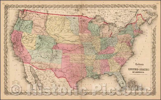 Historic Map - Colton's Map of the United States of America, 1858, Joseph Hutchins Colton v3