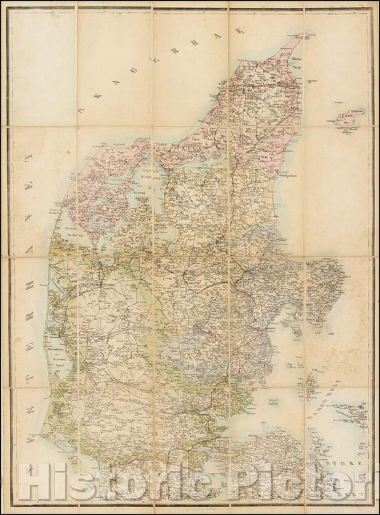 Historic Map - [Jutland and Fyn Island] / Map of Jutland and Fyn Island, likely published in Denmark, 1850, Anonymous - Vintage Wall Art