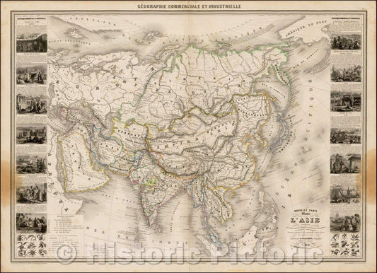 Historic Map - Nouvelle Carte Illustree de L'Asie, 1860, Alexandre Vuillemin - Vintage Wall Art