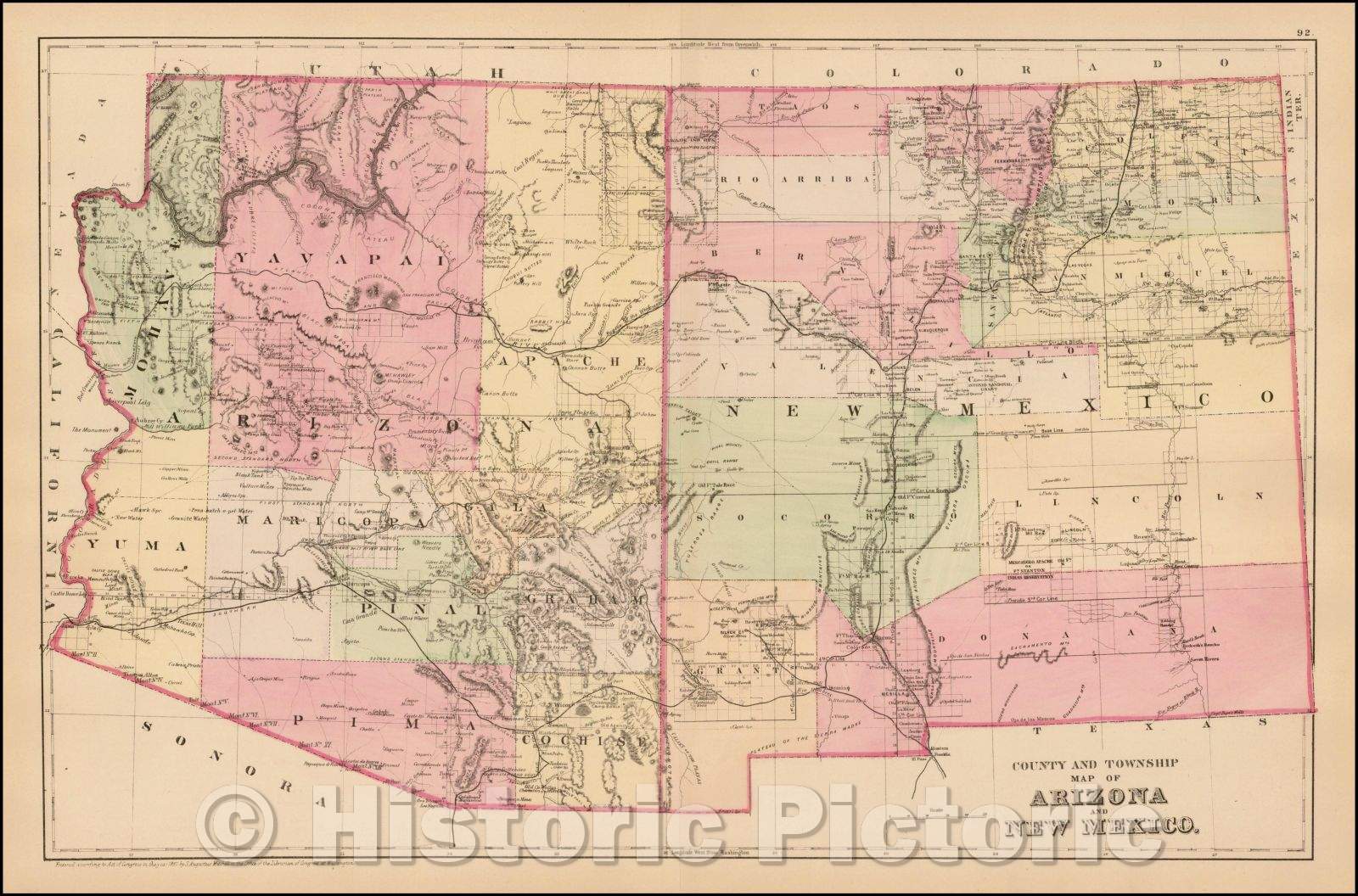 Historic Map - County and Township Map of Arizona and New Mexico, 1884, Samuel Augustus Mitchell Jr. v1