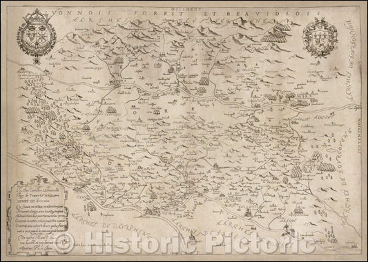 Historic Map - Lyonnois Forest Et Beauviolois/Map of the Region centered on the Region between the Loire River, Rhone River and Saone River, 1596 - Vintage Wall Art