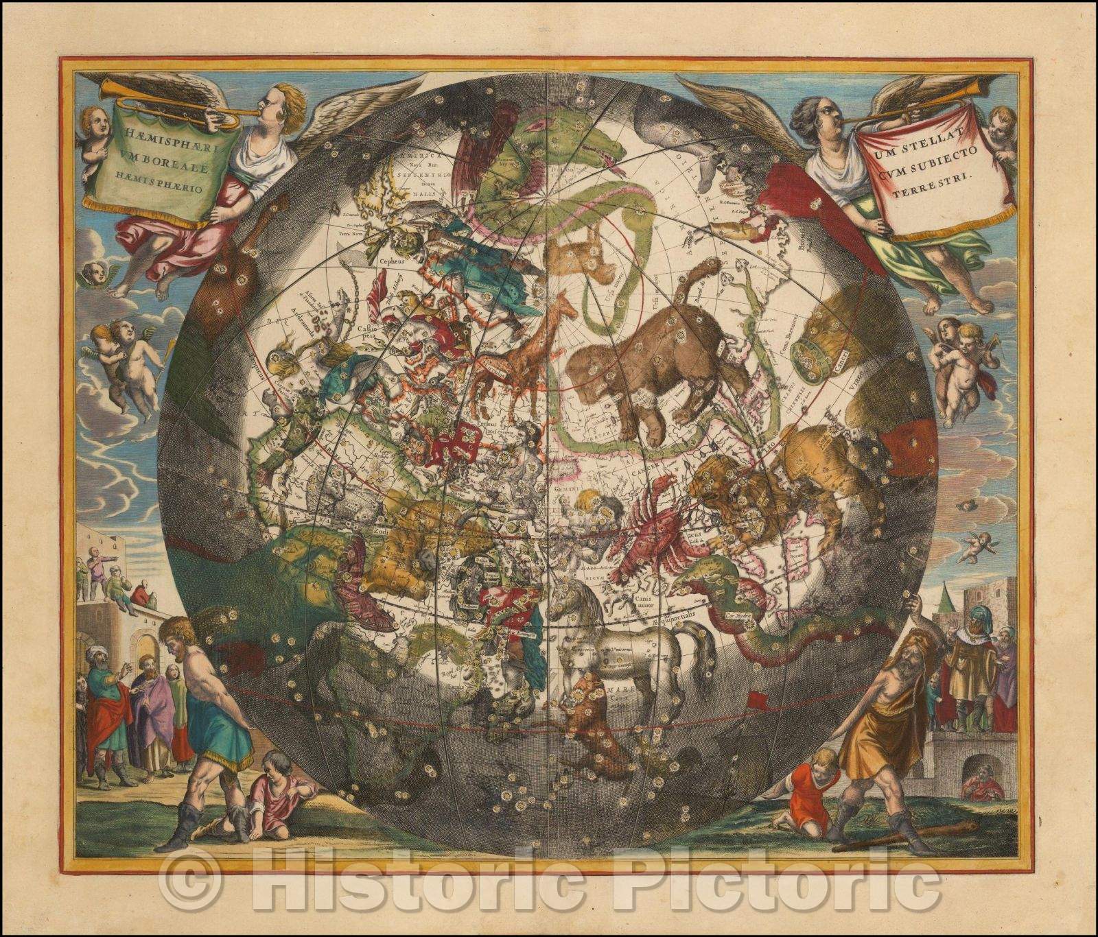 Historic Map - Haemisphaerium Stellatum Boreale Cum Subiecto Hemisphaerio Terrestri, 1660, Andreas Cellarius v2
