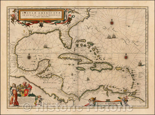 Historic Map - Insulae Americanae in Oceano Septentrionali cum Terris adiacentibus, 1635, Willem Janszoon Blaeu v2