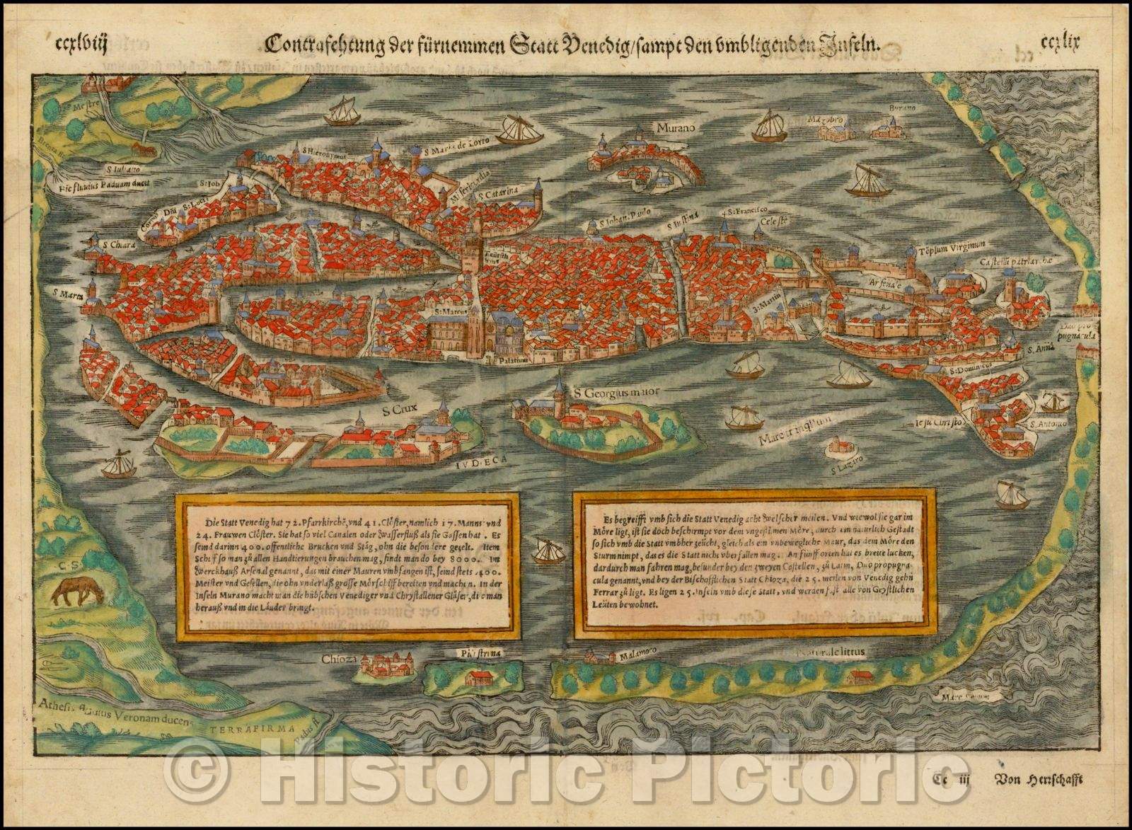 Historic Map - Venice Conerasehtung der f?rnemen Statt Venedig/sampt den umliigneden Inseln, 1560, Sebastian M?nster v2