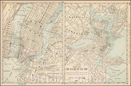 Historic Map - Boston, 1909, Rand McNally & Company - Vintage Wall Art