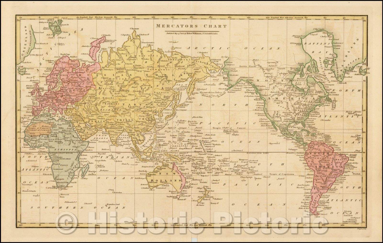 Historic Map - Mercators Chart, 1808, Robert Wilkinson v3