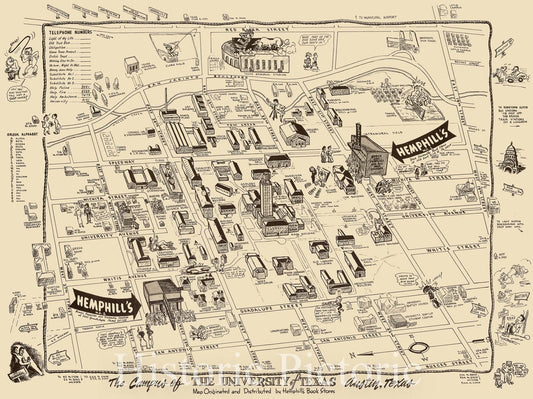 University of Texas Campus Map - Austin, 1945 ca | Historical Map Print