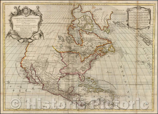 Historic Map - Amerique Septentrionale Divisee en Ses Principales Parties, ou sont distin :: North America Divided into Its Main Parties, 1783 - Vintage Wall Art
