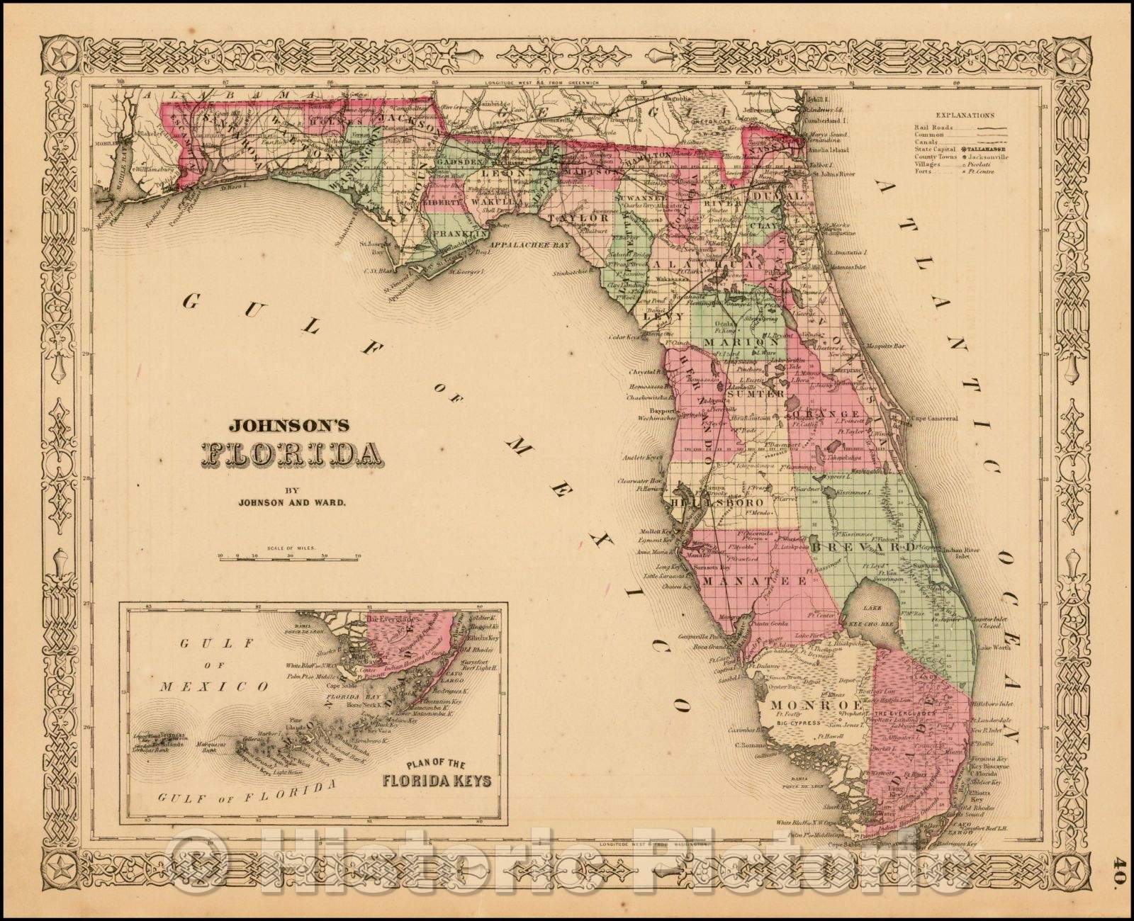 Historic Map - Johnson's Florida, 1863, Benjamin Ward v2
