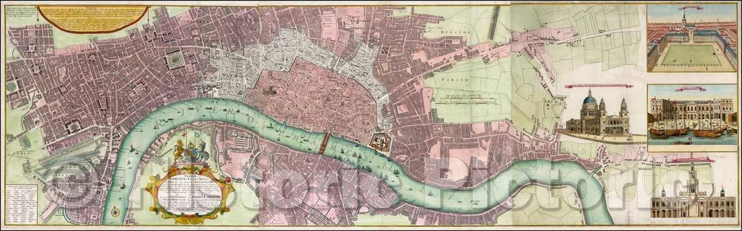 Historic Map - Urbium Londini et West Monasterii nec no Suburbii Southwark accurata Ichnographia, 1736, Homann Heirs v2