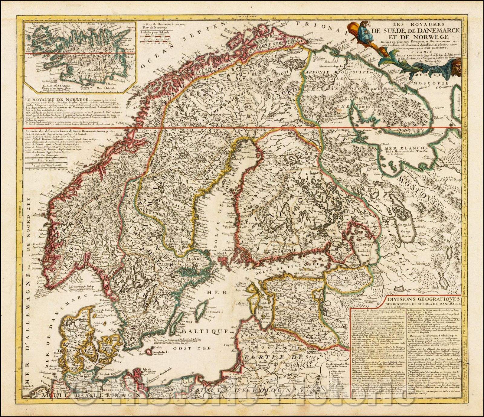 Historic Map - Les Royaumes De Suede, De Danemarck et de Norwege Divises en plusieurs Pro, 1691 - Vintage Wall Art