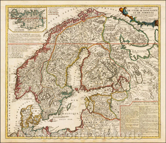 Historic Map - Les Royaumes De Suede, De Danemarck et de Norwege Divises en plusieurs Pro, 1691 - Vintage Wall Art