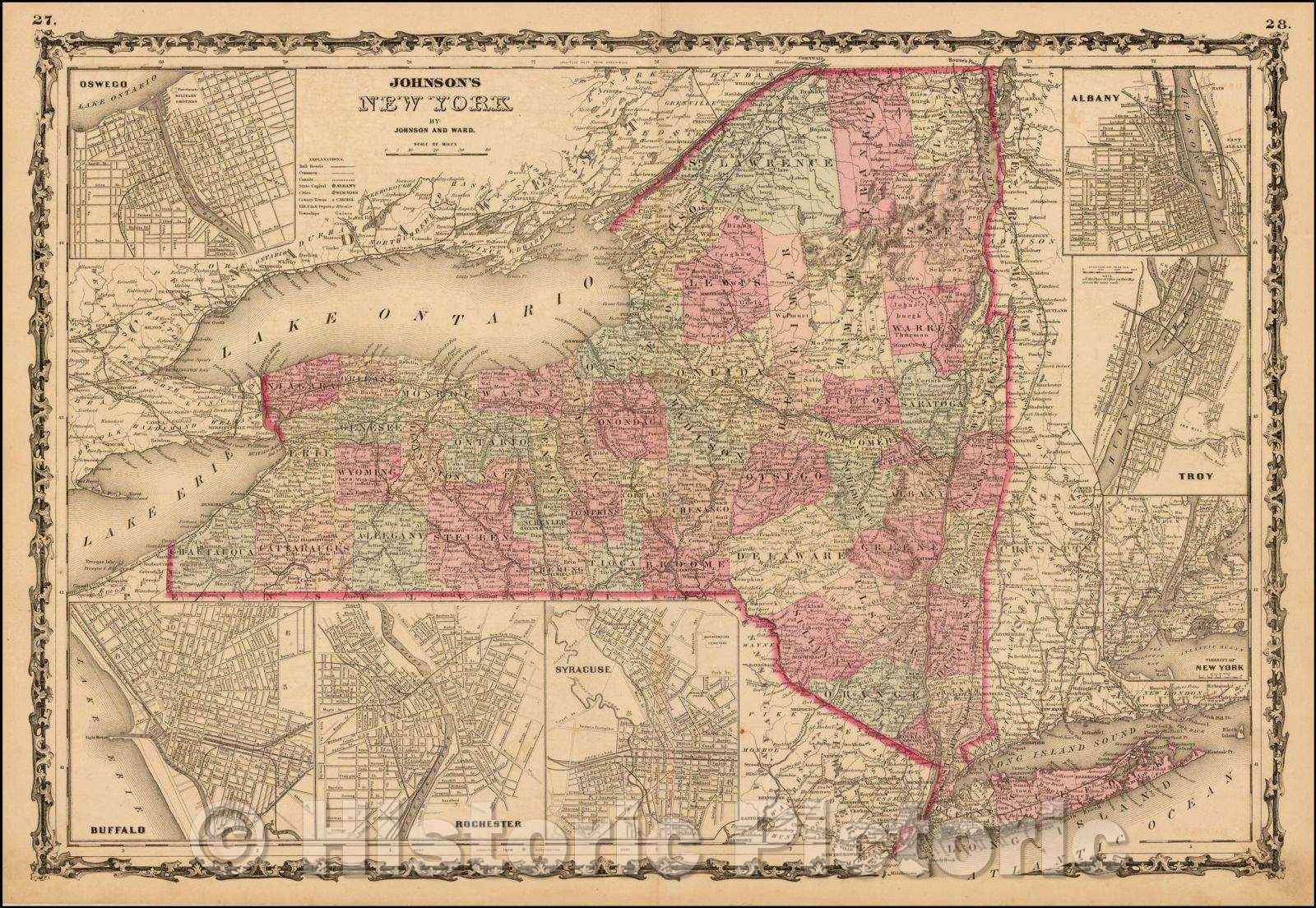 Historic Map - Johnson's New York, 1863, Alvin Jewett Johnson - Vintage Wall Art