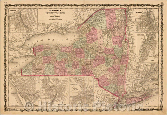 Historic Map - Johnson's New York, 1863, Alvin Jewett Johnson - Vintage Wall Art