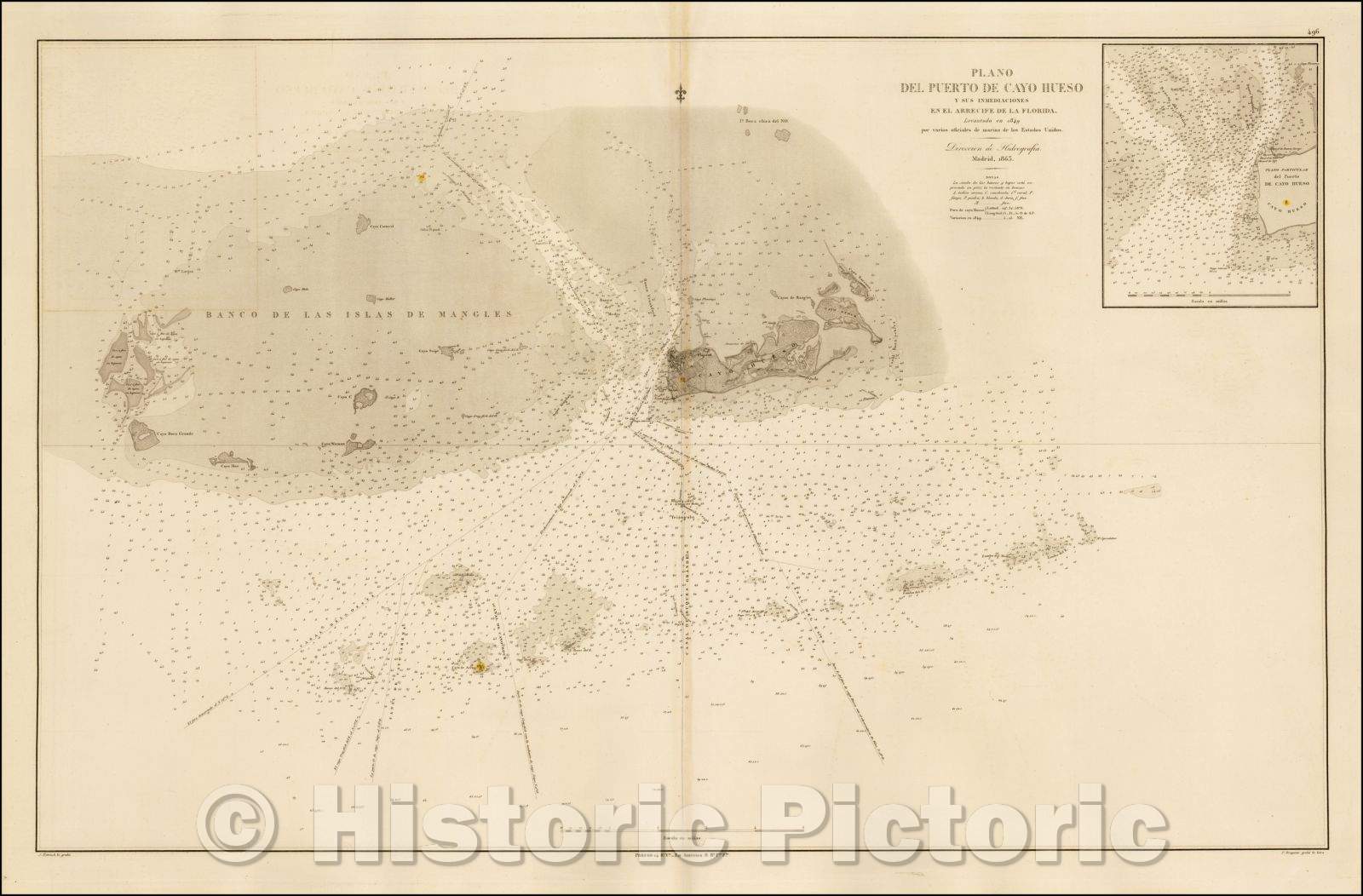Historic Map - Plano Del Puerto De Cayo Hueso y sus Inmediaciones en el Arrecife de la Fl, 1863 - Vintage Wall Art